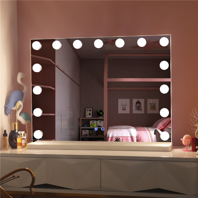 مرآة ماكياج سطح المكتب كبيرة من هوليوود مع مصابيح LED مضاءة مرآة خلع الملابس ماكياج